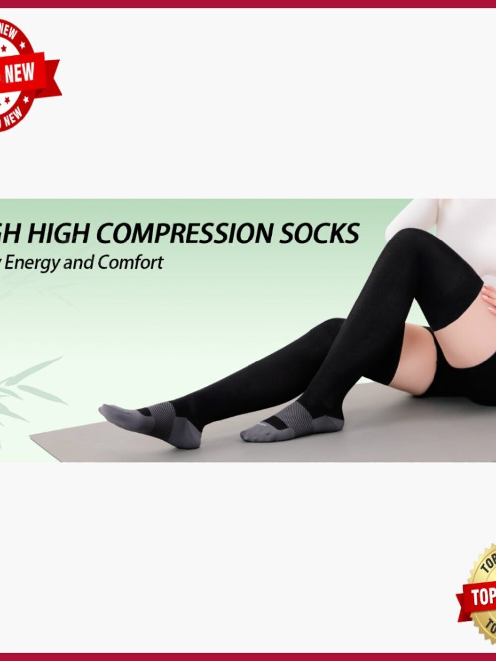 Bamboo Viscose Compression Socks Over Knee 15-20 mmHg Grip Top - Picture 7 of 7